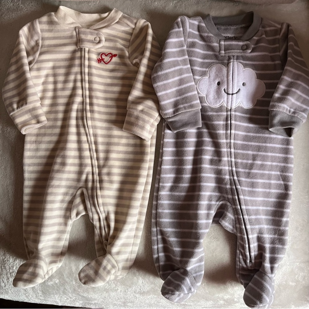 Carter's Cream and Gray Striped Footies Set